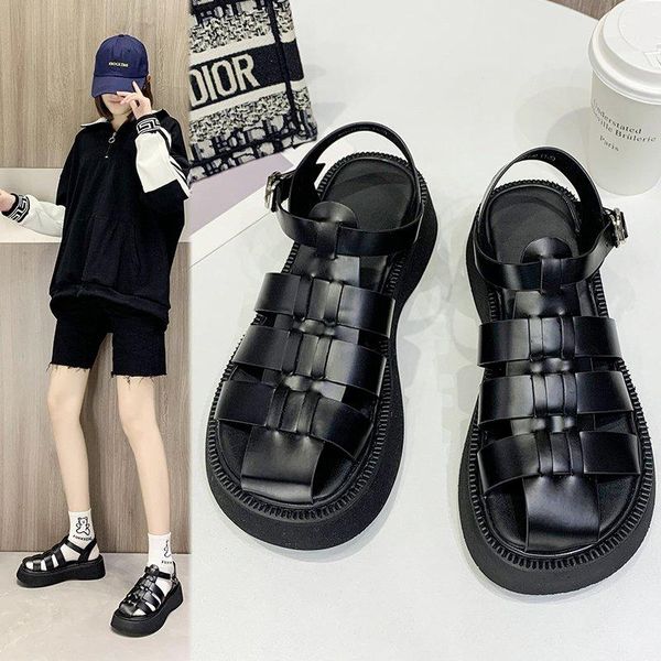 summer solid color baotou platform sandals women's shoes casual all-match roman x845, Black
summer solid color baotou platform sandals women's shoes casual all-match roman x845, Black