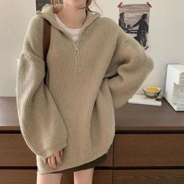 women's sweaters saleqi 2021 autumn winter thickening knitted sweater women casual zipper collar loose pullovers female jumper, White;black
women's sweaters saleqi 2021 autumn winter thickening knitted sweater women casual zipper collar loose pullovers female jumper, White;black