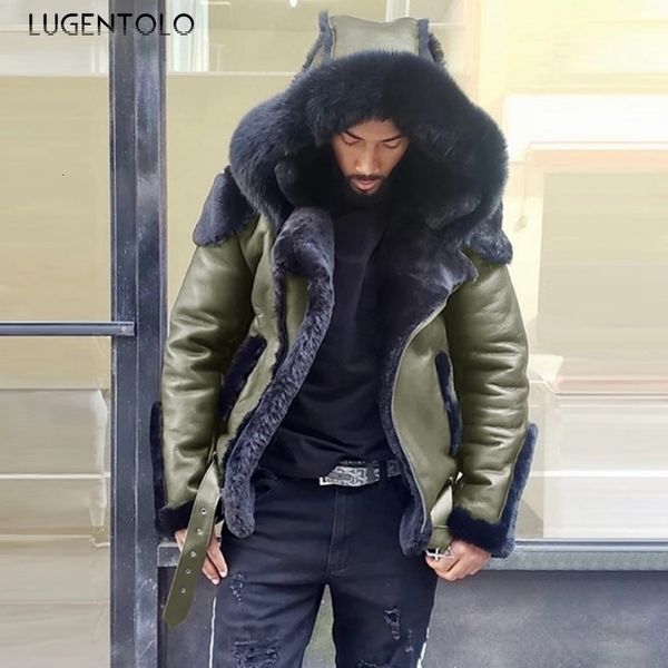 lugentolo men faux leather jacket hooded winter large fur collar zipper outer wear thick short casual coat, Black;brown
lugentolo men faux leather jacket hooded winter large fur collar zipper outer wear thick short casual coat, Black;brown