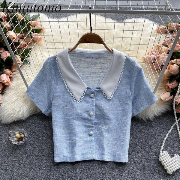 women's blouses & shirts kimutomo elegant short sleeve blouse women summer turn-down collar breasted color contrast slim all match kore, White
women's blouses & shirts kimutomo elegant short sleeve blouse women summer turn-down collar breasted color contrast slim all match kore, White