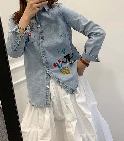 / summer spring 2021 jacket women embroidered old washed denim shirt women's jackets, Black;brown
/ summer spring 2021 jacket women embroidered old washed denim shirt women's jackets, Black;brown