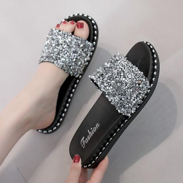 slippers women summer fashion sequins casual sandals wear flat bottom flip shoes flops sparkle, Black
slippers women summer fashion sequins casual sandals wear flat bottom flip shoes flops sparkle, Black