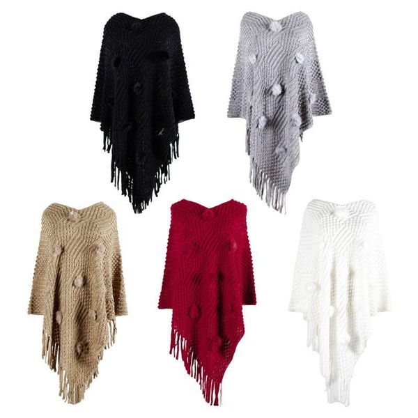 women's sweaters women pom poms pullover sweater shawl wrap rhombus knitted tassels poncho cape bx0b, White;black
women's sweaters women pom poms pullover sweater shawl wrap rhombus knitted tassels poncho cape bx0b, White;black