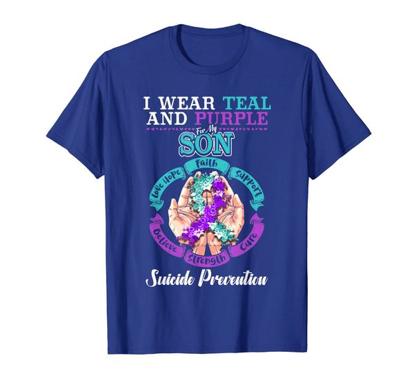 i wear teal and purple for my son suicide prevention shirt, White;black 
i wear teal and purple for my son suicide prevention shirt, White;black