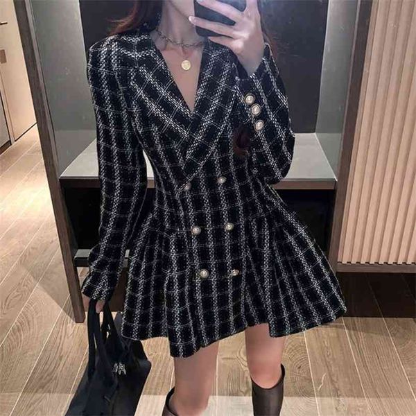 spring autumn women's elegant office ol plaid tweed temperament suit double breasted high waist slim pleated mini dress 210519, Black;gray
spring autumn women's elegant office ol plaid tweed temperament suit double breasted high waist slim pleated mini dress 210519, Black;gray