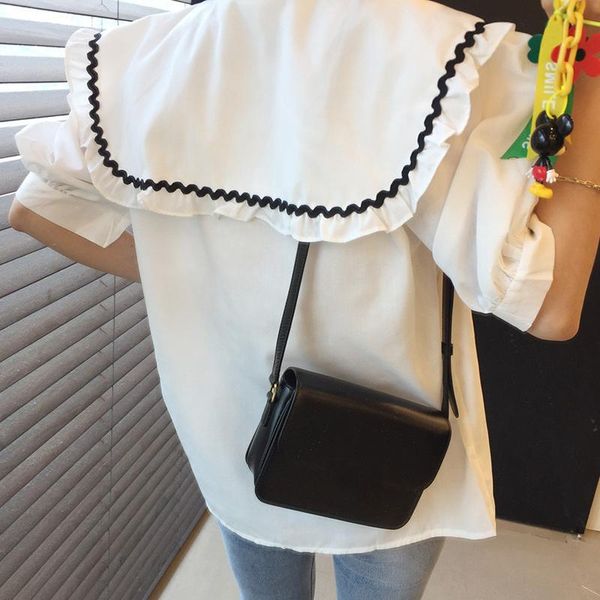 women's blouses & shirts south korea chic summer retro big lapel stitching hit color single-breasted loose wild puff sleeve shirt women, White
women's blouses & shirts south korea chic summer retro big lapel stitching hit color single-breasted loose wild puff sleeve shirt women, White
