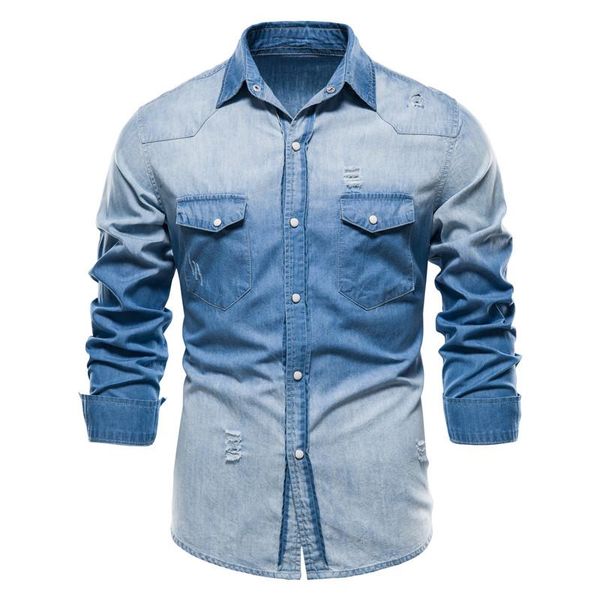 men's casual shirts 2021 autumn hole denim men pocket 100% cotton shirt for long sleeve contrast mens, White;black
men's casual shirts 2021 autumn hole denim men pocket 100% cotton shirt for long sleeve contrast mens, White;black