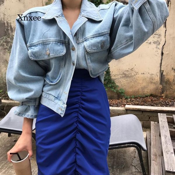women's jackets puff long sleeve crop denim jacket spring street wear women lapel short outwear vintage casual jean female coat, Black;brown
women's jackets puff long sleeve crop denim jacket spring street wear women lapel short outwear vintage casual jean female coat, Black;brown