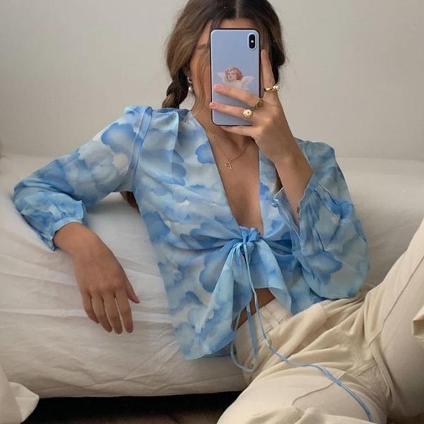 blue print long sleeve crop women v neck bandage spring summer casual vintage ruffles t shirts women's t-shirt, White
blue print long sleeve crop women v neck bandage spring summer casual vintage ruffles t shirts women's t-shirt, White