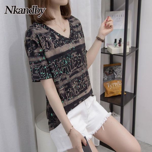 women's t-shirt nkandby plus size summer women`s tshirt loose v-neck short sleeve all printed cool female basic oversize clothing, White
women's t-shirt nkandby plus size summer women`s tshirt loose v-neck short sleeve all printed cool female basic oversize clothing, White