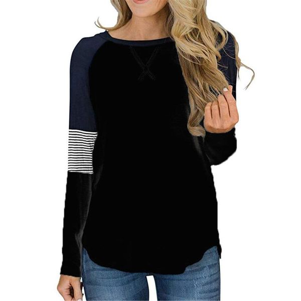 women's blouses & shirts casual long sleeve o-neck blouse splicing stripes color leisure women summer ladies, White
women's blouses & shirts casual long sleeve o-neck blouse splicing stripes color leisure women summer ladies, White