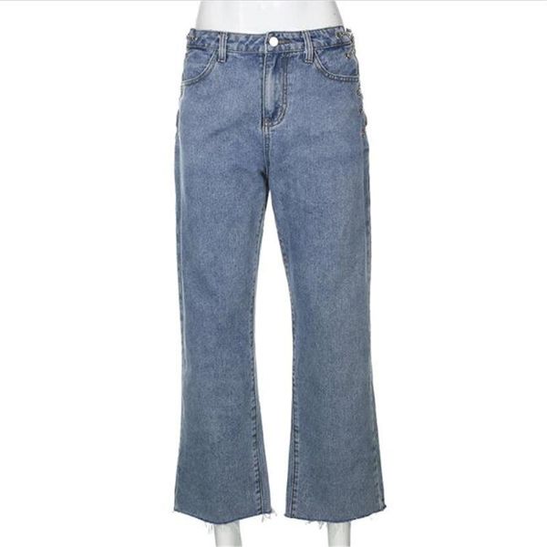 fashion style women 100% polyester high waist side split chain design hollow out water washing straight jeans light blue women's
fashion style women 100% polyester high waist side split chain design hollow out water washing straight jeans light blue women's