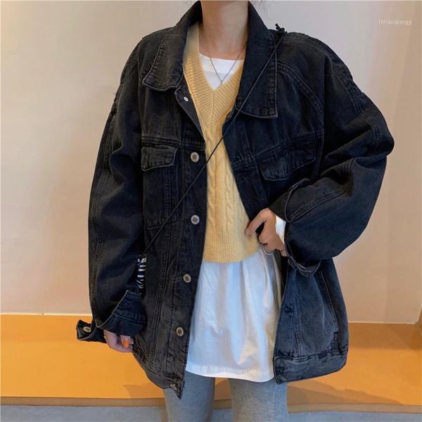 black loose denim jackets women turn-down collar casual korean style jean coats plus size female fashion streetwear women's, Black;brown
black loose denim jackets women turn-down collar casual korean style jean coats plus size female fashion streetwear women's, Black;brown