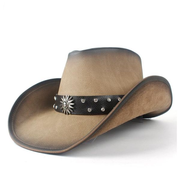 cloches 2021 fashion women men western cowboy hat with punk leather ribbon lady dad sombrero cap, Blue;gray
cloches 2021 fashion women men western cowboy hat with punk leather ribbon lady dad sombrero cap, Blue;gray