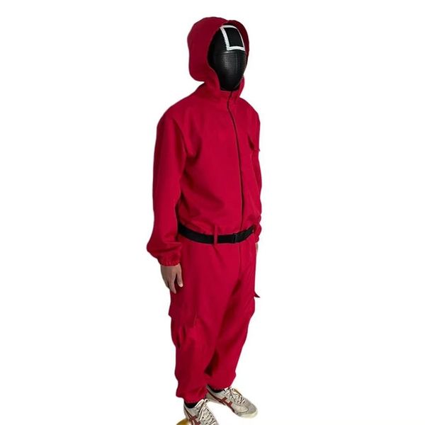 2021halloween cos suit squid game costume carnival jumpsuit with belt gloves, Black;red
2021halloween cos suit squid game costume carnival jumpsuit with belt gloves, Black;red