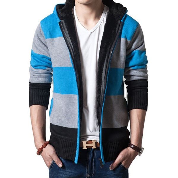 sweater knit 2021 winter korean men's slim stripe zipper cardigan plush thickened warm trend coat, White;black
sweater knit 2021 winter korean men's slim stripe zipper cardigan plush thickened warm trend coat, White;black