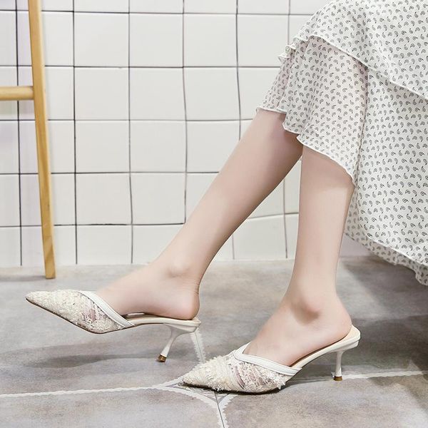slippers lace high heel women pointed toe mules shoes summer stiletto breathable outdoor sandals 2021, Black
slippers lace high heel women pointed toe mules shoes summer stiletto breathable outdoor sandals 2021, Black