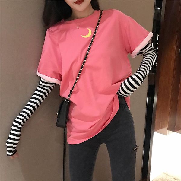 women's t-shirt beauty girl moon stripe female korean harajuku t-shirts japanese kawaii ladies ulzzang clothes for women, White
women's t-shirt beauty girl moon stripe female korean harajuku t-shirts japanese kawaii ladies ulzzang clothes for women, White