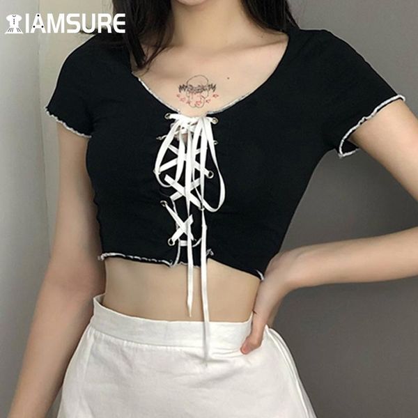women's t-shirt iamsure casual bandage cropped tshirts women 2021 fashion vintage slim tie front o-neck short sleeve streetwear tees, White
women's t-shirt iamsure casual bandage cropped tshirts women 2021 fashion vintage slim tie front o-neck short sleeve streetwear tees, White