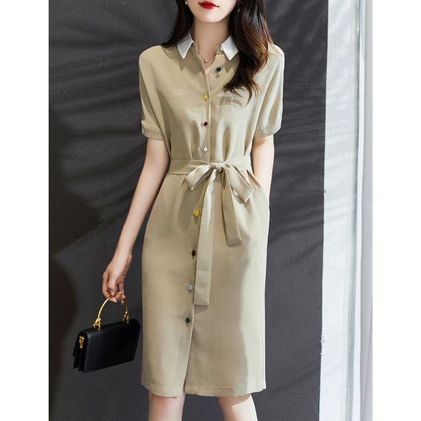 2021 summer profsional ol women's polo lapel lace up waist slim shirt drs, White;black
2021 summer profsional ol women's polo lapel lace up waist slim shirt drs, White;black