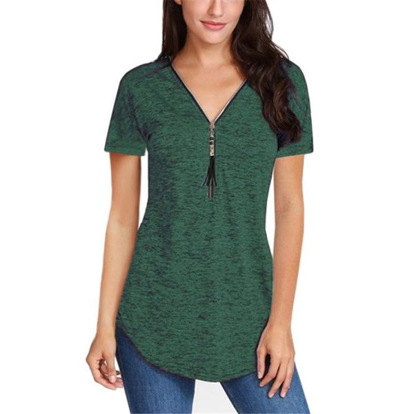 women's t-shirt tassel zipper v neck short sleeve casual women solid color tunic top, White
women's t-shirt tassel zipper v neck short sleeve casual women solid color tunic top, White