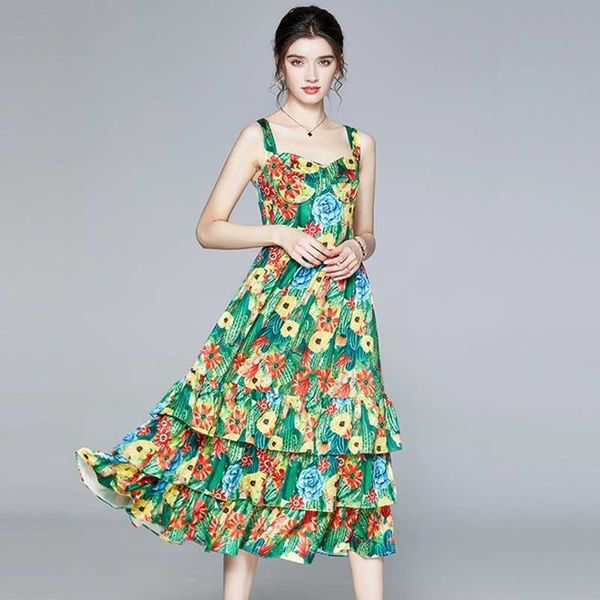 summer green floral print beach dress runway women's spaghetti strap backless layers cake ruffles midi robe 210526, Black;gray
summer green floral print beach dress runway women's spaghetti strap backless layers cake ruffles midi robe 210526, Black;gray