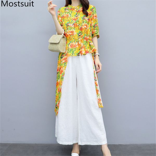 summer fashion two piece sets women printed chiffon long + linen wide leg pants suits casual female 2 pcs 210518, White
summer fashion two piece sets women printed chiffon long + linen wide leg pants suits casual female 2 pcs 210518, White