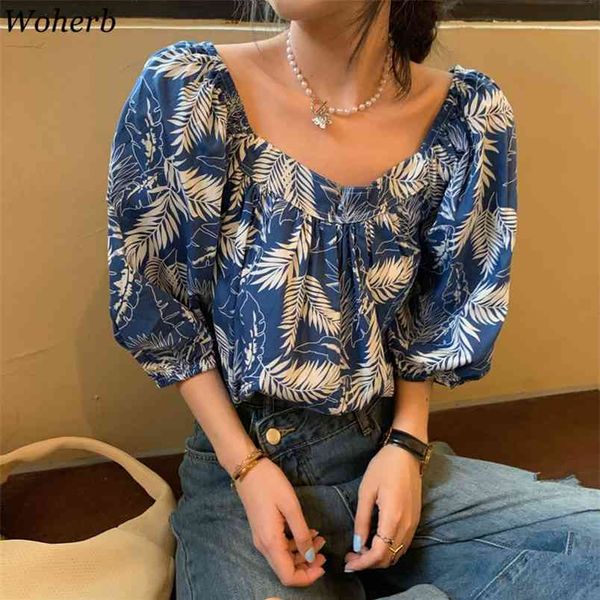 leaf printed chiffon shirt women square collar vintage blouses loose puff sleeve korean slim thin temperament blusas 210519, White
leaf printed chiffon shirt women square collar vintage blouses loose puff sleeve korean slim thin temperament blusas 210519, White