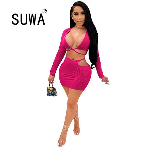 women's tracksuits drawstring women set 2 pieces club outfits deep v neck long sleeve crop tee + bodycon mini dress skirts, Gray
women's tracksuits drawstring women set 2 pieces club outfits deep v neck long sleeve crop tee + bodycon mini dress skirts, Gray