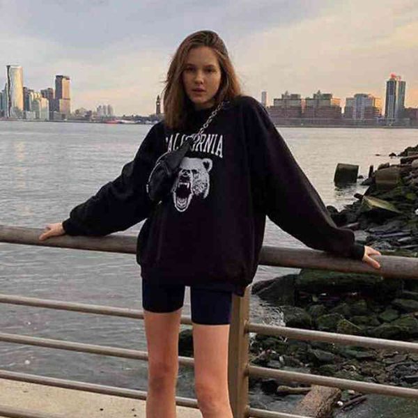 women's hoodies & sweatshirts 100% cotton roaring bear printing letter from the vintage female sweatshirt oversized the-neck pullovers, Black
women's hoodies & sweatshirts 100% cotton roaring bear printing letter from the vintage female sweatshirt oversized the-neck pullovers, Black