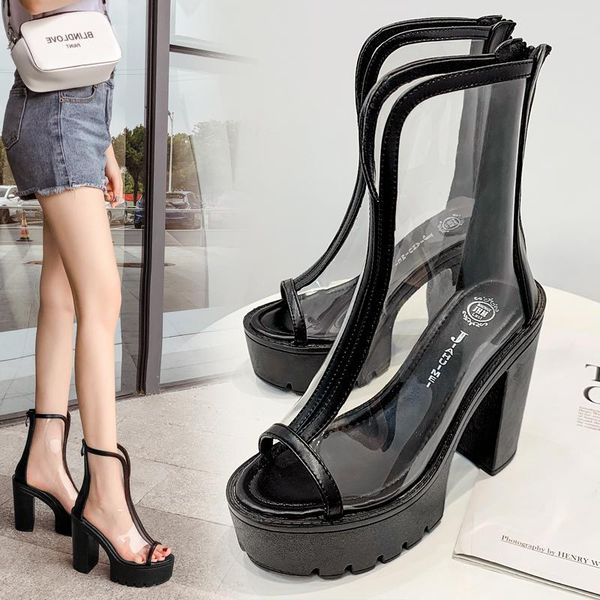 boots short tube transparent fish mouth shoes summer european and american solid color ladies sandals with waterproof platform., Black
boots short tube transparent fish mouth shoes summer european and american solid color ladies sandals with waterproof platform., Black