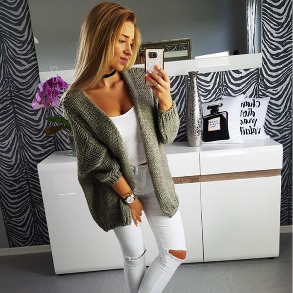 women's sweaters women long sleeve knitted pockets cardigan outwear sweater, White;black
women's sweaters women long sleeve knitted pockets cardigan outwear sweater, White;black