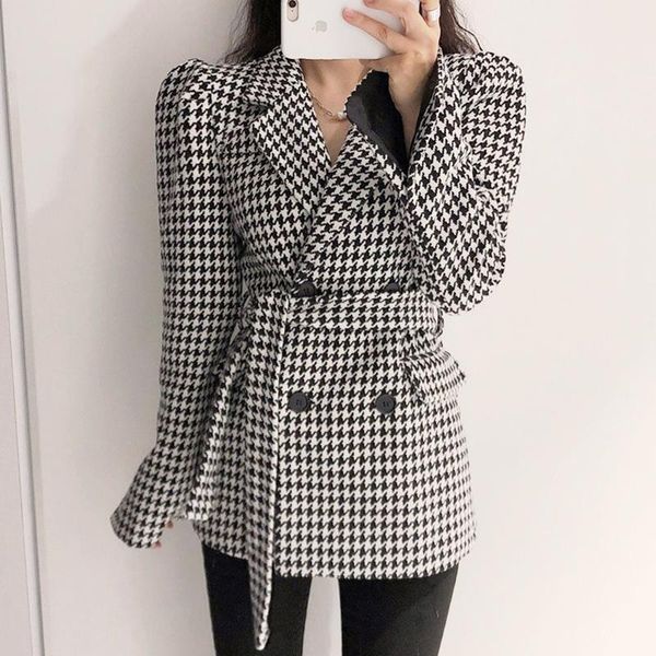 women's wool & blends overcoat women korean chic autumn suit collar double breasted waist closing cuff fork thousand bird grid coat fem, Black
women's wool & blends overcoat women korean chic autumn suit collar double breasted waist closing cuff fork thousand bird grid coat fem, Black