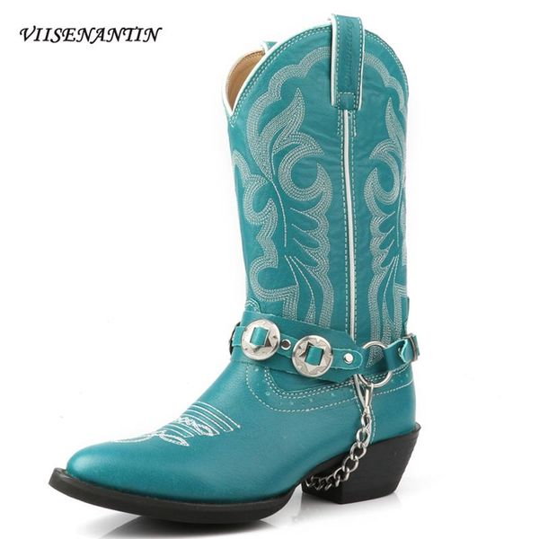 boots pointed embroidery thick heel metal buckle women's classic blue western cowboy cowhide sleeve chain riding, Black
boots pointed embroidery thick heel metal buckle women's classic blue western cowboy cowhide sleeve chain riding, Black
