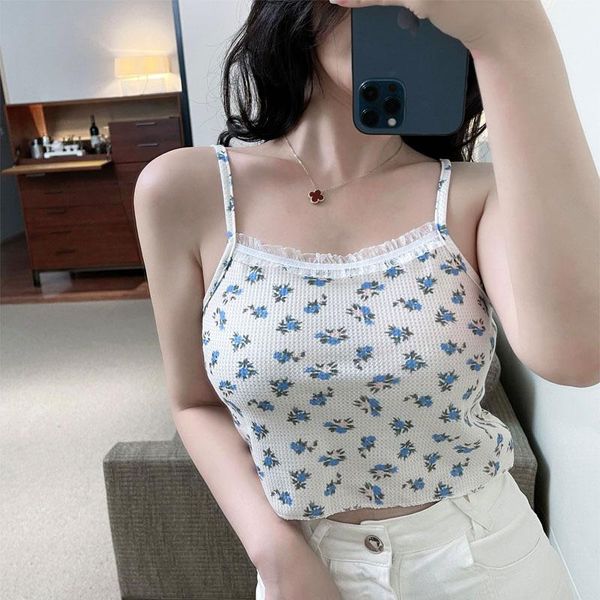 women's tanks & camis floral printed kintted spaghetti strap women cute casual sleeveless tees patchwork lace crop, White
women's tanks & camis floral printed kintted spaghetti strap women cute casual sleeveless tees patchwork lace crop, White