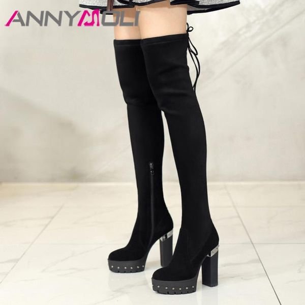 boots annymoli winter thigh high women genuine leather platform block heel over the knee extreme shoes lady, Black
boots annymoli winter thigh high women genuine leather platform block heel over the knee extreme shoes lady, Black