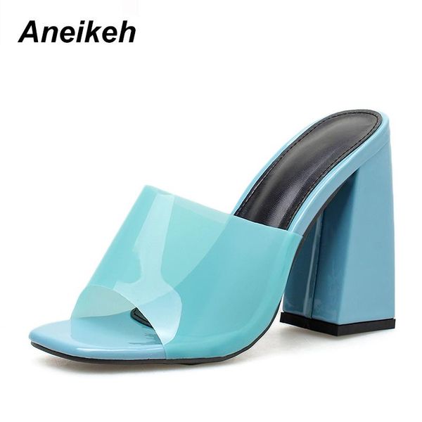 slippers aneikeh fashion pvc transparent open toe super high women heel crystal women's shoes 42, Black