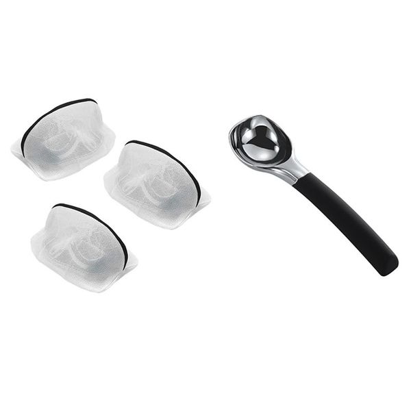 set of 3 reusable mesh shoe laundry bags & 1x stainless steel ice cream scoop with ergonomic non-slip handle