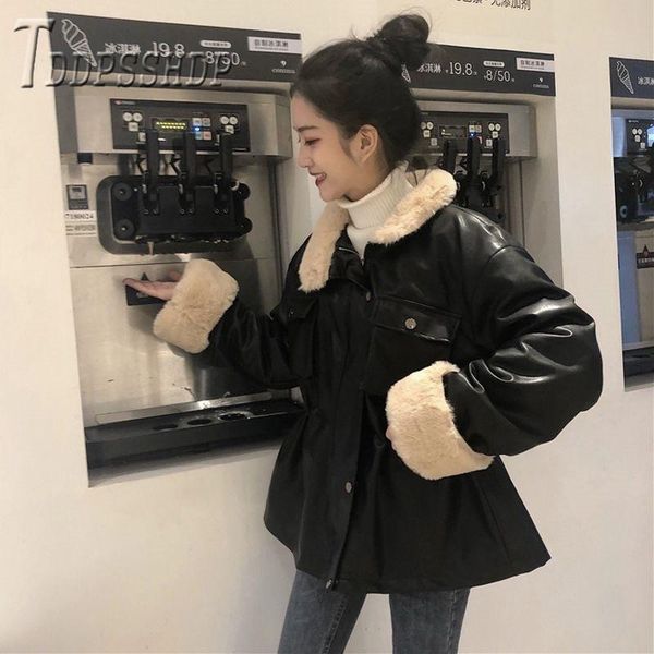 women's jackets 2021 lapel locomotive style pu leather women coat lining with fluff female jacket, Black;brown
women's jackets 2021 lapel locomotive style pu leather women coat lining with fluff female jacket, Black;brown