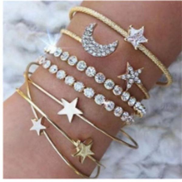 hand catenary multi bracelet set with diamond star moon opening four piece bracelet set, Golden;silver
hand catenary multi bracelet set with diamond star moon opening four piece bracelet set, Golden;silver