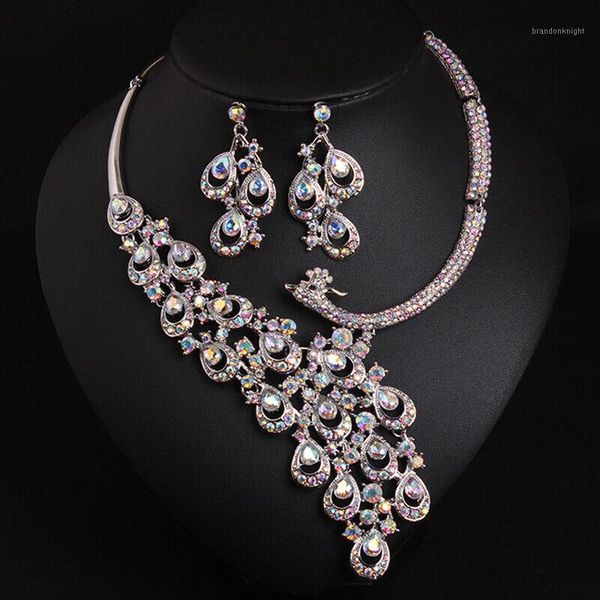 rhinestone peacock bridal jewelry sets crystal statement necklace earrings sets choker fashion women wedding party jewelry set1, Silver
rhinestone peacock bridal jewelry sets crystal statement necklace earrings sets choker fashion women wedding party jewelry set1, Silver