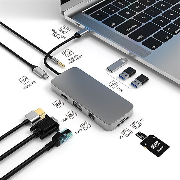 10 in 1 usb c hub to hdmi-compatible rj45 100m vga adapter usb 3.0 2.0 lapdock station for macbook pro air usb c splitter
10 in 1 usb c hub to hdmi-compatible rj45 100m vga adapter usb 3.0 2.0 lapdock station for macbook pro air usb c splitter