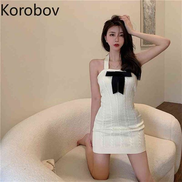 korobov knitted women dress korean elegant black bow slim halter female dresses summer mini vestidos femme 210430, Black;gray
korobov knitted women dress korean elegant black bow slim halter female dresses summer mini vestidos femme 210430, Black;gray