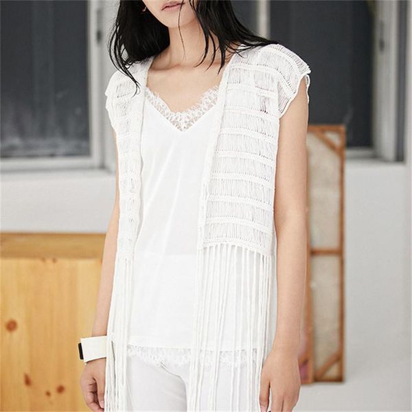 women's sweaters hand made pure cotton thin knit women fashion hollow out vneck tassel short cardigan sweater sleeveless customized, White;black
women's sweaters hand made pure cotton thin knit women fashion hollow out vneck tassel short cardigan sweater sleeveless customized, White;black