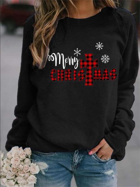 women's hoodies & sweatshirts 2021 fashion christmas letter print non-fake round neck sweater, Black
women's hoodies & sweatshirts 2021 fashion christmas letter print non-fake round neck sweater, Black