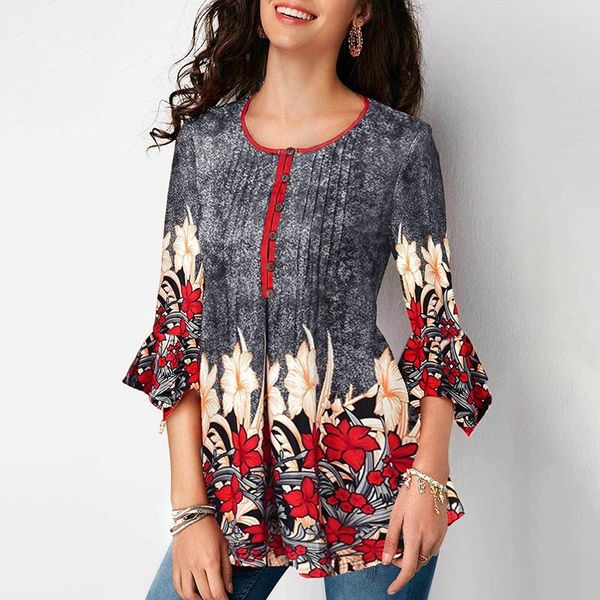 womens and blouses 5xl plus size tunic female floral print 3/4 sleeves buttons front flared vintage casual autumn women's & shirts, White
womens and blouses 5xl plus size tunic female floral print 3/4 sleeves buttons front flared vintage casual autumn women's & shirts, White