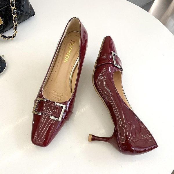 dress shoes woman pumps patent leather high heels square toe party elegant ladies thin metal buckle, Black
dress shoes woman pumps patent leather high heels square toe party elegant ladies thin metal buckle, Black