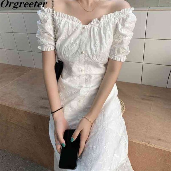 sweet puff sleeves white dress for women summer off shoulder ruffled floral embroidery temperament fishtail 210602
sweet puff sleeves white dress for women summer off shoulder ruffled floral embroidery temperament fishtail 210602
