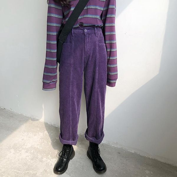 capris mujer femme retro leg straight women's purple corduroy pants high waist, Black;white
capris mujer femme retro leg straight women's purple corduroy pants high waist, Black;white