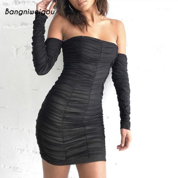 casual dresses bangniweigou slash neck long sleeve bandage dress solid color women ruched mesh mini clubwear nightout party, Black;gray
casual dresses bangniweigou slash neck long sleeve bandage dress solid color women ruched mesh mini clubwear nightout party, Black;gray